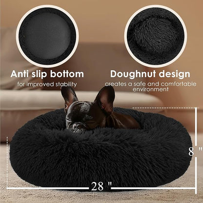 28in Large Dog Bed, Medium Size Dog and Cats, Calming Donut Bed - Image 3
