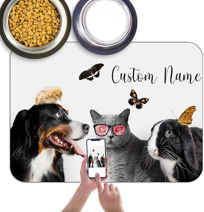 Personalized Dog Food Mat with Photo Name Custom Non Slip Pet Feeding Mat by Unknown