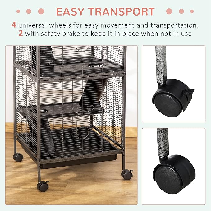 PawHut Metal Small Animal Cage, 4-Tiers Rolling Big Ferret Cage - Image 4