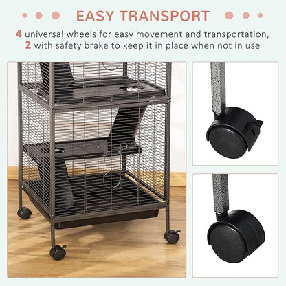 PawHut Metal Small Animal Cage, 4-Tiers Rolling Big Ferret Cage - Image 4