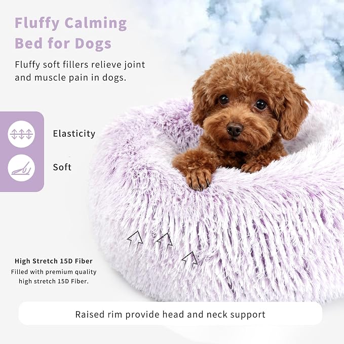 Calming Donut Dogs Beds for Small Dogs Washable, 19inch Fluffy Round Puppy Bed - Image 3