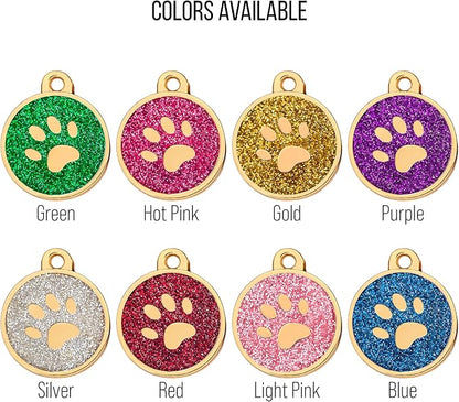 Paw Shape Dog ID Tag Stainless Steel Custom Laser Engraved, Cute Bling Glitter - Image 3