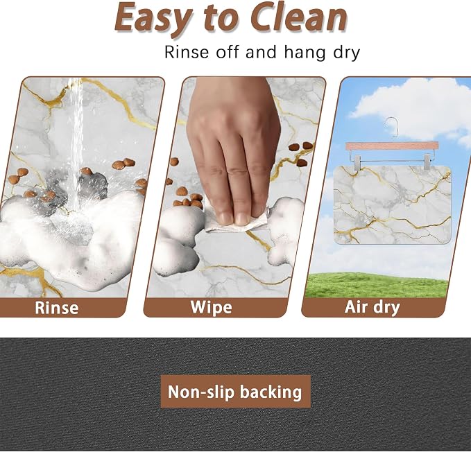 Marble Dog Food Mat for Floors, Cat Dog Bowl Mats for Food and Water, Non-Slip - Image 4