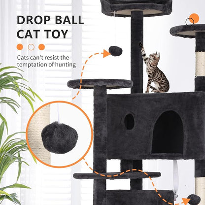 BestPet | 70" Cat Tree Tower | Dark Gray | Sturdy, Hanging Cat Toys, - Image 3