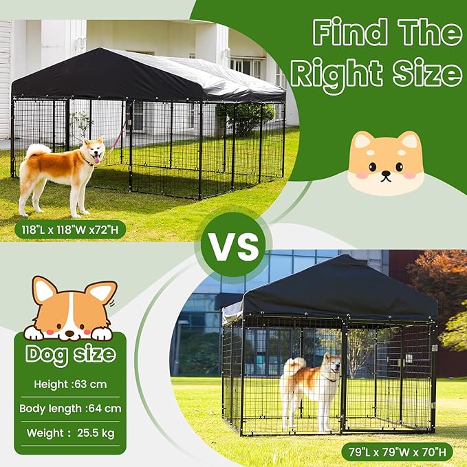 Outdoor Dog Kennel Steel for Medium/Small Dogs Anti-Rust Coating Cage - Image 3