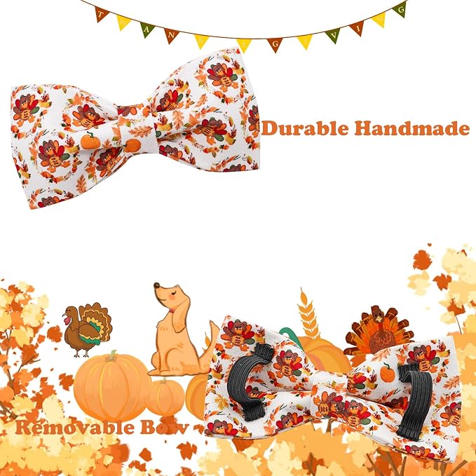 Dog Collar - Thanksgiving Turkey Bowtie Gift Soft Bow Collar - Image 4