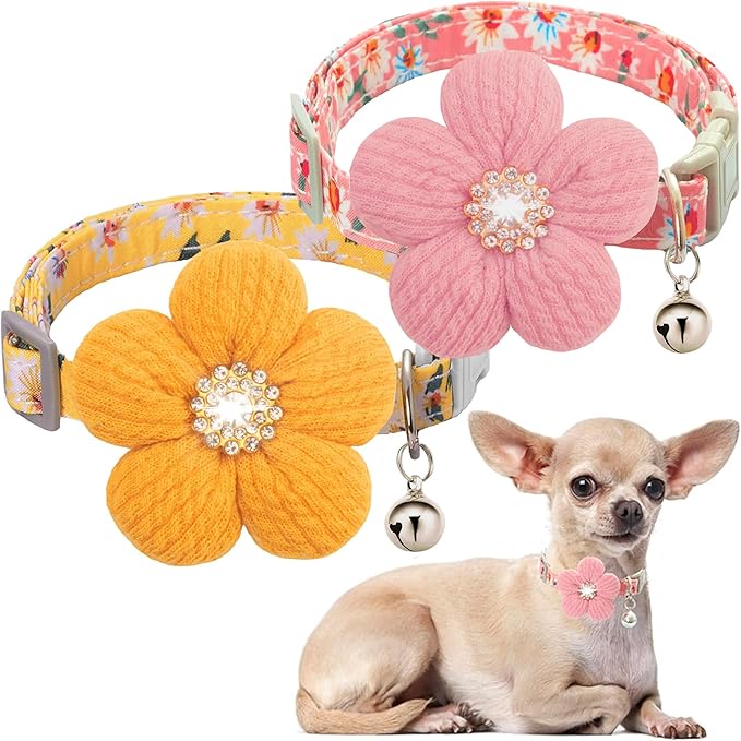 Small Dog Collar with Flower, Puppy Collar by COZIRAE