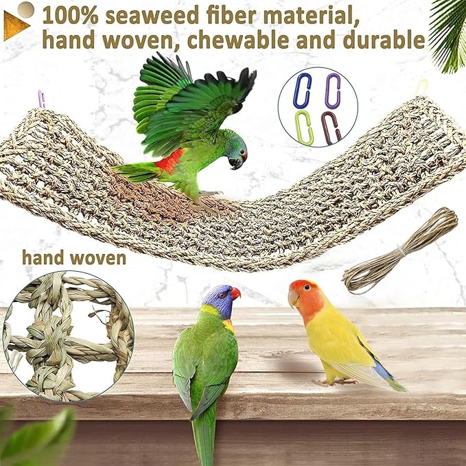 Bird Seagrass Mat 16 × 7" Parrot Natural Grass Woven Net Hammock Parakeet - Image 6