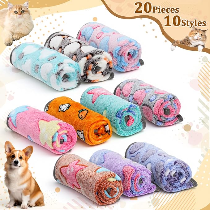 20 Pcs Puppy Blanket Bulk Soft Fluffy Flannel Pets Fleece Blankets - Image 3