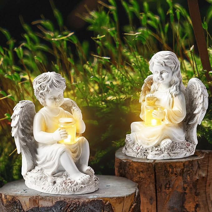 2 Pack Outdoor Angel Statue Garden Decor, Classic Solar Angel Figurine by ZhiYo-GD