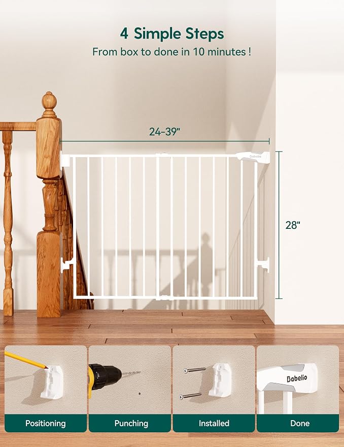 Babelio Baby Gate for Stairs, Kitchen & Doorways, No Bottom Bar| Easy - Image 7