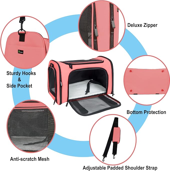 Soft Sided Carrier for Small Medium Cats Dogs, TSA Airline Approved Collapsible - Image 3