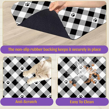 Cat Checked Plaid Dog Cat Food Mat, Absorbent Feeding Mat - Image 6