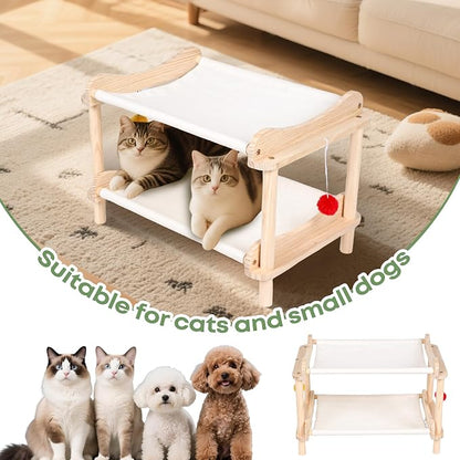 2-Layer Cat Hammock Bed, Breathable Washable Covers, Wooden Pet Furniture - Image 8