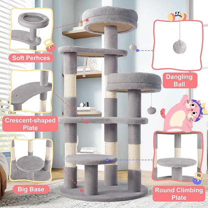 Allewie 55.5 in Cat Tree for Indoor Kitties/Soft Plush Perches/Multi-Level Cat - Image 4