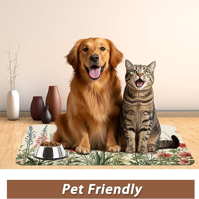 Vintage Flower Botanical Garden Dog Cat Food Mat, Absorbent Pet Feeding Mat - Image 6