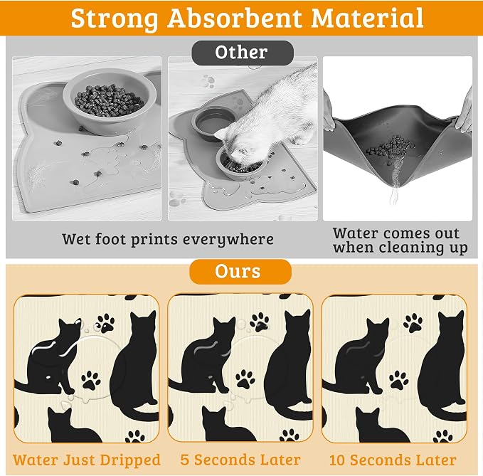 Pet Feeding Mat, Cat Silhouette Absorbent Dog Cat Food Mat Dog Mat - Image 3