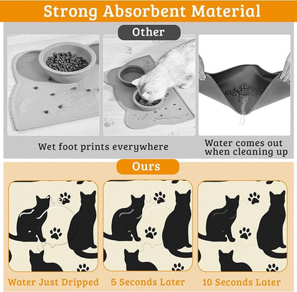 Pet Feeding Mat, Cat Silhouette Absorbent Dog Cat Food Mat Dog Mat - Image 3