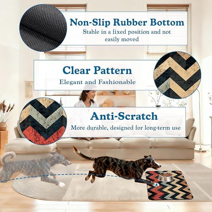 Vintage Plaid Pet Food Mat for Cats and Dogs–Christmas Stocking Absorbent Quick - Image 4