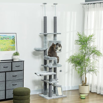 PawHut Floor to Ceiling Cat Tree, Scratching Posts & Ramp - Image 2