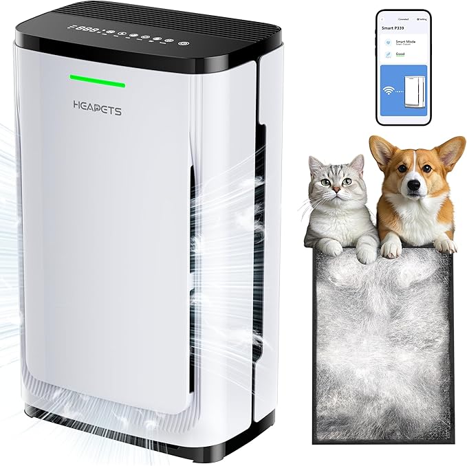 Pet Air Purifier Large Home 4200 sq ft, Suck up Floating Cat Dog Hair Dander by Heapets