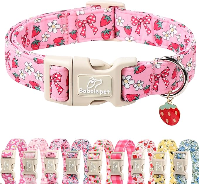 Strawberry Bow Dog Collar for Giant Large Dogs by Babolepet