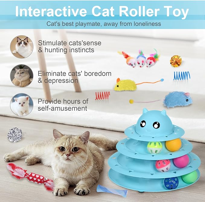 UPSKY 24 PCS Cat Toys, 3-Level Turntable Kitten Toys Set, Interactive Cat - Image 6