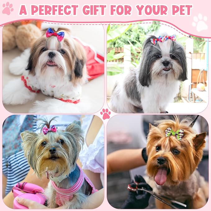 60 Pcs Cute Puppy Dog Hair Bows Small Bowknot Hair Bows - Image 3