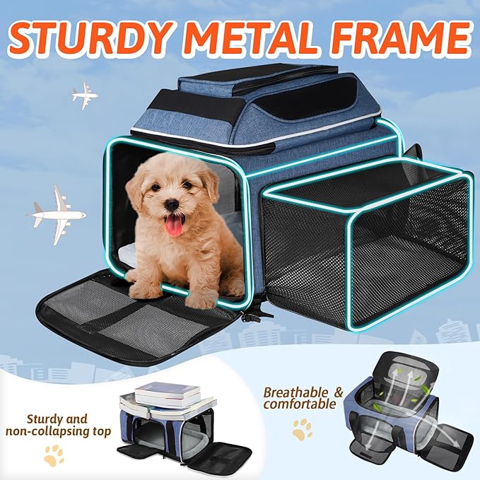 Petskd Top and Side Expandable Pet Carrier 17x12x8.5 Inches JetBlue Frontier - Image 6