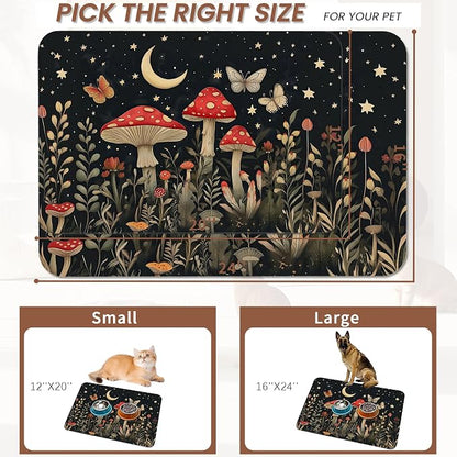 Red Mushrooms Pet Feeding Mat, Wildflower Plant Butterfly Absorbent Quick-Dry - Image 2