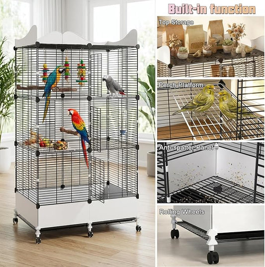 Encrypted Bird Cage Large Bird Cages 57-Inch, Top Storage Space, Bottom Splash - Image 2