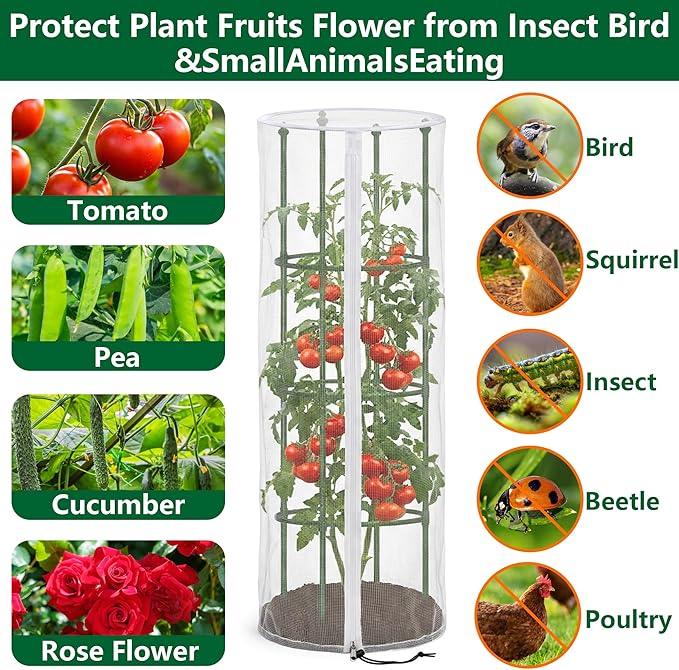 2 Pcs Garden Bird Netting for Round Plant Cage, Tomato Trellis Insect Bird - Image 5