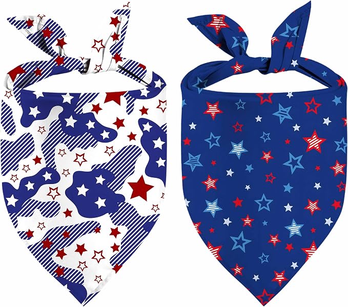 4th of July Dog Bandanas, 2 Pack Reversible USA Patriotic Bandana by Unknown