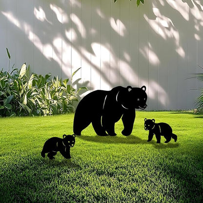 3 Pack Bear Metal Garden Decorative Stakes, Weather Proof Silhouette Statues by Yonisungardenandoutdoor