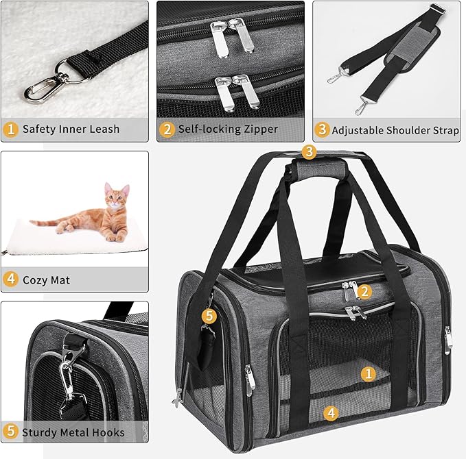 Soft-Sided Cat/Dog/Pet Carrier, Collapsible Pets Travel Carriers - Image 4