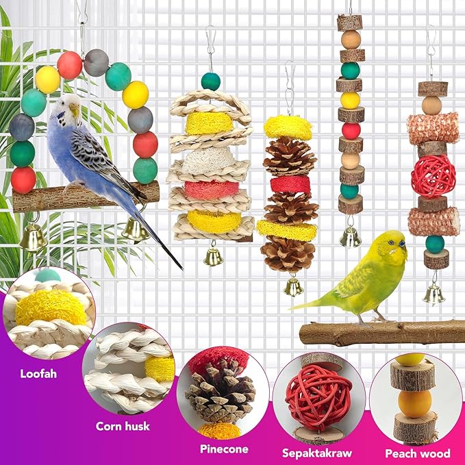 JOREWOOD 7 Pcs Natural Wood Bird Toy & Perch - Image 5
