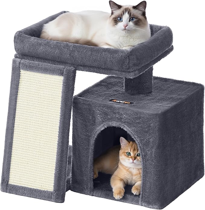Feandrea Small Cat Tree, Cat Tower Condo, Scratching Ramp, Large Top Perch by FeandreabySONGMICSHOME