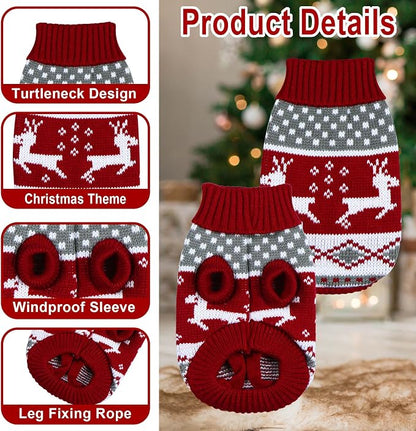 Cat Christmas Sweater Pet Winter Warm Coat Pajamas Reindeer Snowflake Knitwear - Image 4