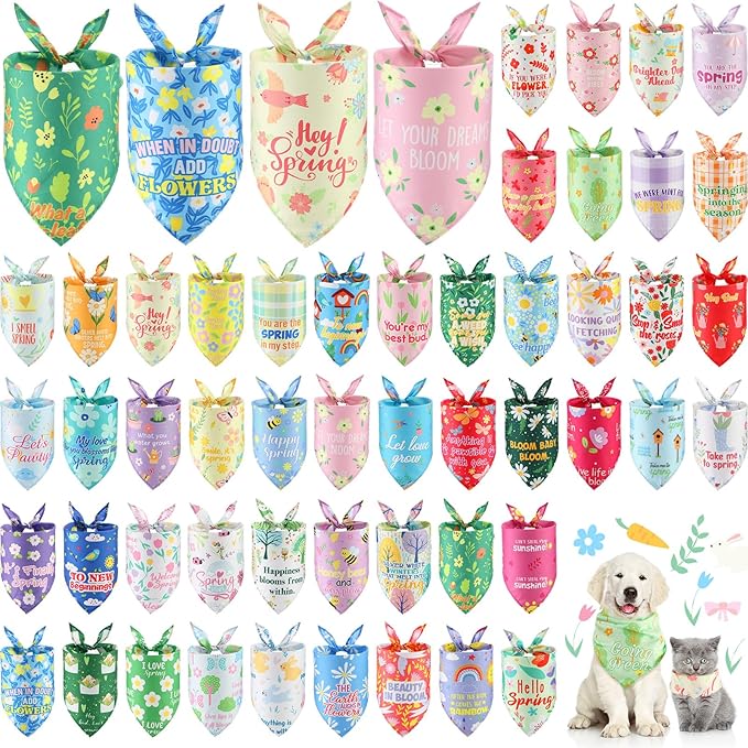 Chunful 50 Pcs Spring Dog Bandanas Floral Dog Bibs Seasonal Pet Costume by Chunful