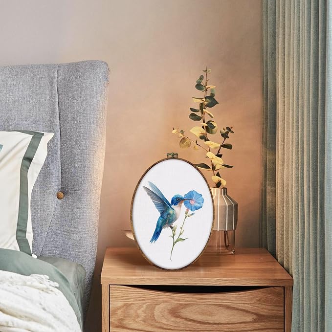 DILSJ Blue Hummingbird Floral Oval Wall Art Decor, Bird Hummingbird Canvas Wall - Image 4