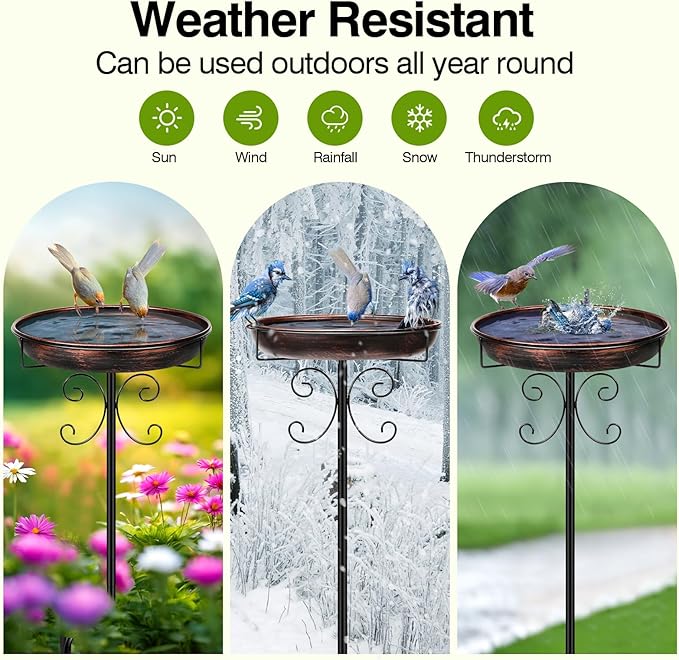 Daoeny 35In Metal Bird Bath for Outside, Vintage Freestanding Birdbaths & - Image 5