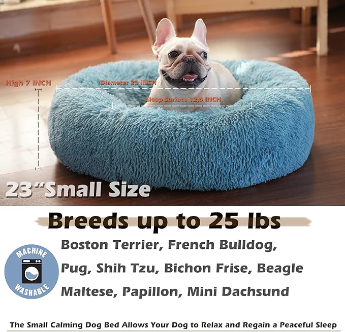 Calming Donut Dogs Beds for Small Dogs Washable, 23inch Plush Round Pet Bed for - Image 3