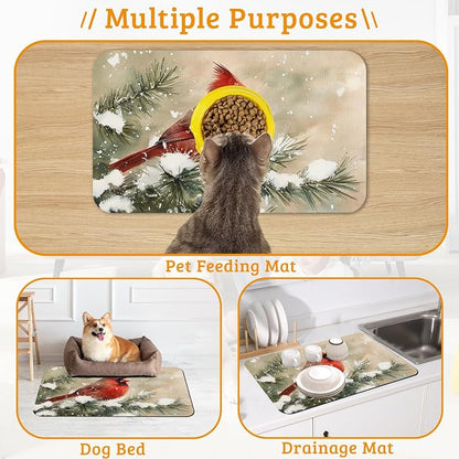 Pet Feeding Mat, Cardinal Bird Absorbent Dog Cat Food Mat Christmas Dog Mat - Image 7