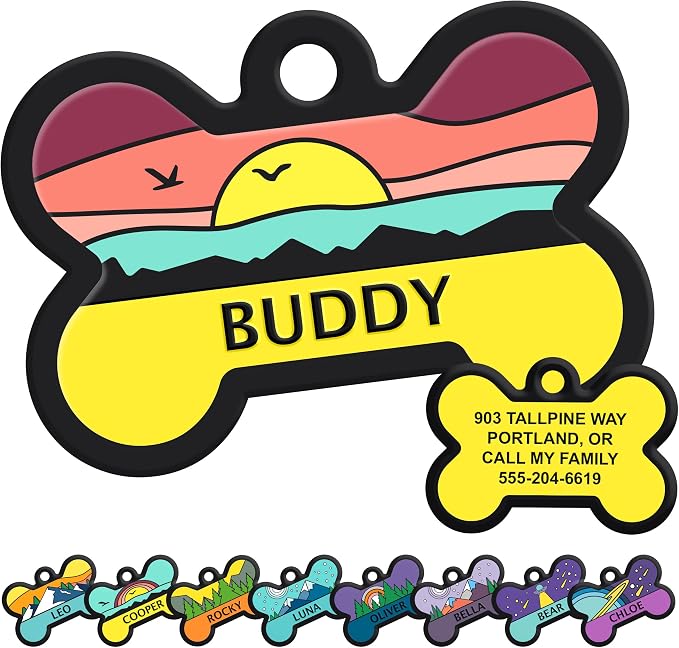 GoTags Silent Dog Tag, Personalized Engraved Bone Silicone Dog and Cat Name Pet by GoTags