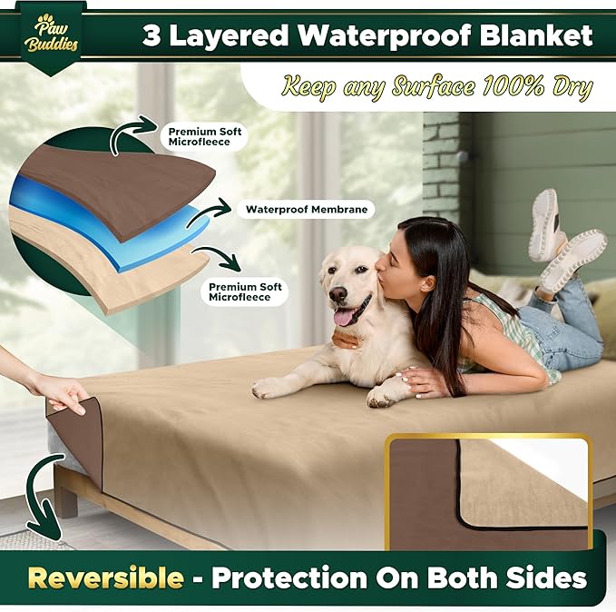 Paw Buddies Waterproof Blanket 80"x90" – Reversible Microfleece Throw - Image 3