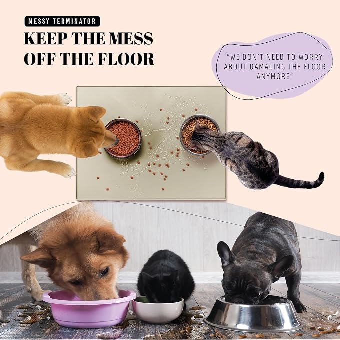 AVERYDAY 100% Waterproof Thicker Silicone Dog Food Mat, 0.63'' Raised Edge Bowl - Image 2