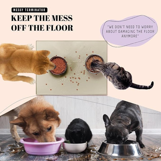 AVERYDAY 100% Waterproof Thicker Silicone Dog Food Mat, 0.63'' Raised Edge Bowl - Image 2