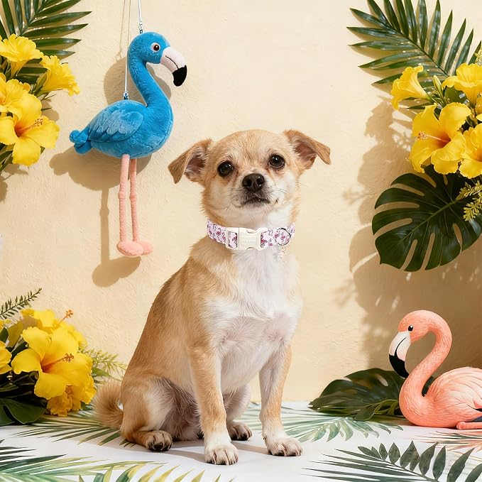 DOGWONG Cute Pet Dog Collar Pink Flamingos Cotton Dog Collar- Soft Girl Puppy - Image 4