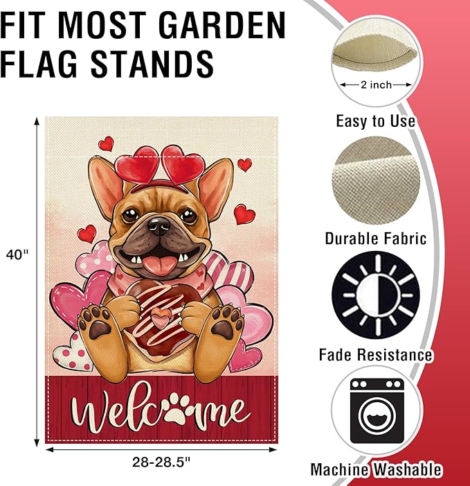 Artofy Welcome Valentines Day French Bulldog Dog Large Decorative House Flag - Image 2
