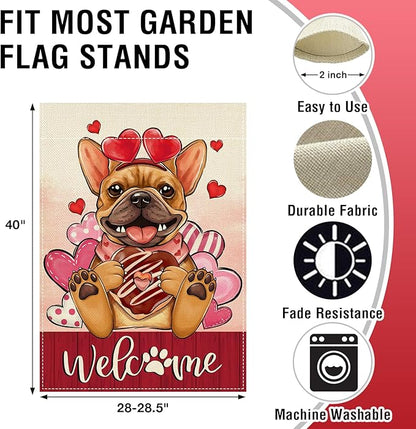 Artofy Welcome Valentines Day French Bulldog Dog Large Decorative House Flag - Image 2